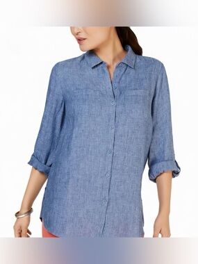 Gap Blue Linen 2 Pocket Button-Up Shirt Blue Womens Small preppy summer